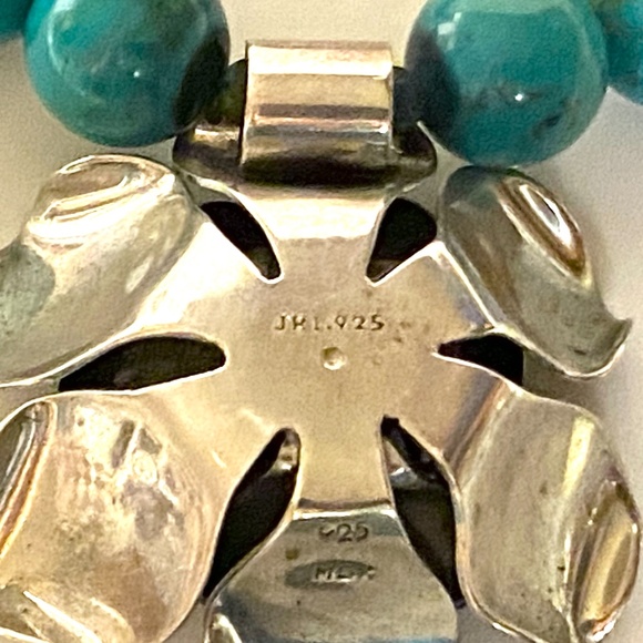 Sterling Silver Flower & Turquoise Beaded Necklace - Picture 6 of 9